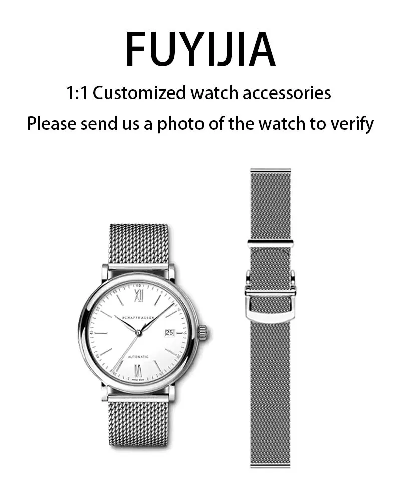 

FUYIJIA Men Custom PORTOFINO IW35 Original Watchbands 20MM Flat Interface 316L Stainless Steel Mesh Belt Folding Buckle Bracelet