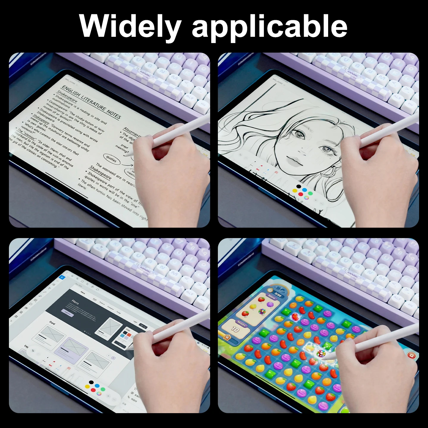 Stylus for iPad 2018-2026, Palm Rejection, Tilt Sensitivity, Long Battery, 2 Extra Nibs