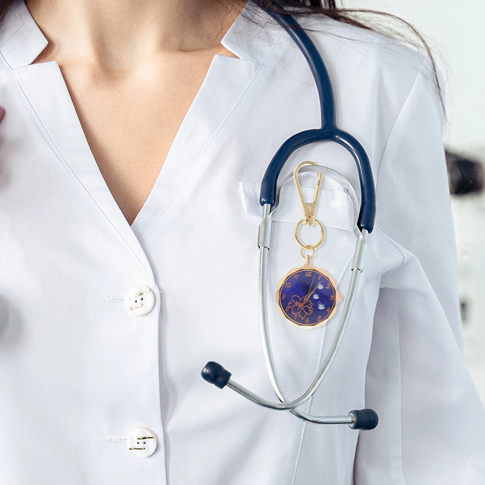 Chaveiro digital relógio de bolso para enfermeiras mulheres estudantes decorativo enfermeira chaveiro clipe relógio liga vidro durável suave preciso