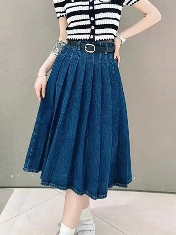 Falda Vaquera Pada de Cintura Alta, Estilo Vintage do, Calidad Veraniega, Versátil, Informal, para el Trabajo, Falda M...