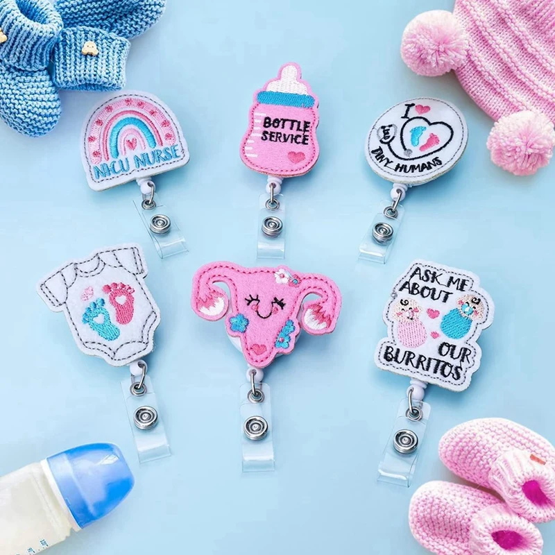 6 Pcs Labor And Delivery Nurse Felt Badge Reels NICU Nurse Retractable Cute Badge Holder With Alligator Clip Durable