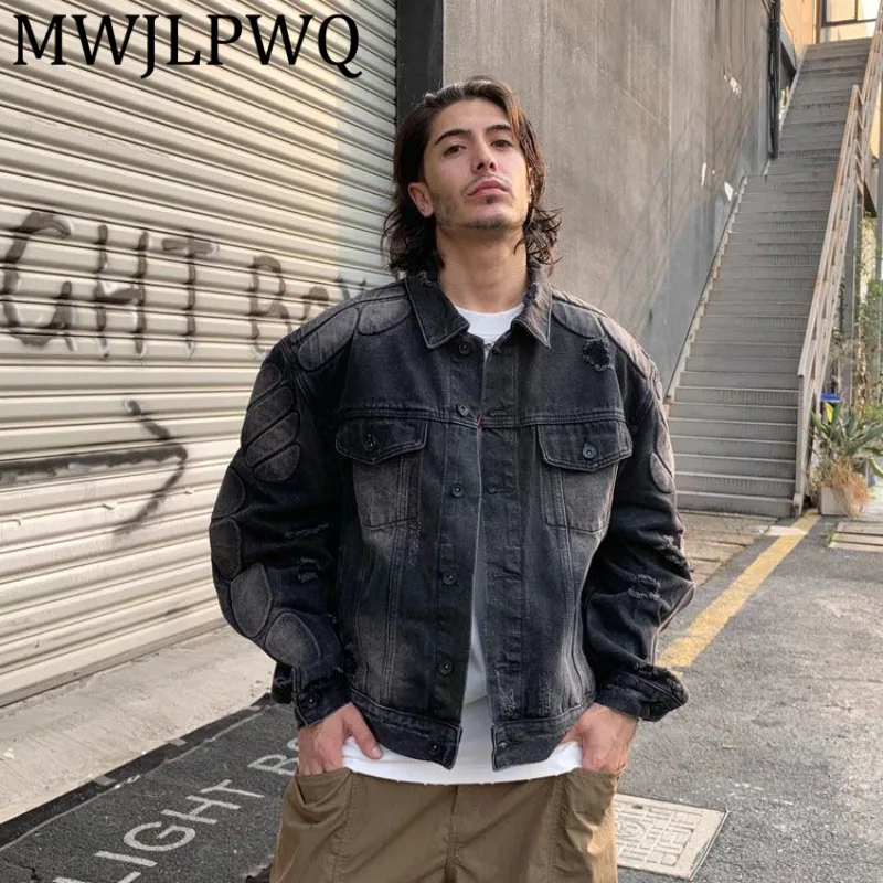

MWJLPWQ American Style Trendy Distressed Men's Jacket Wide Versatile Tops 2025 New Stylish Niche Design Motorcycle Street 12556