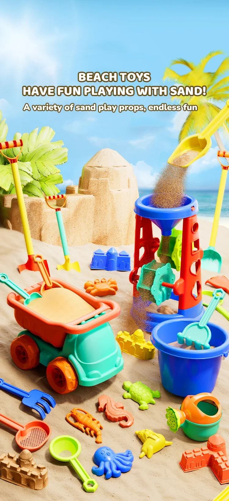 Interessant 31-delig strandspeelgoed voor kinderen, waterspeelschoppen voor binnen en buiten, zandgraafgereedschap, karren en emmers