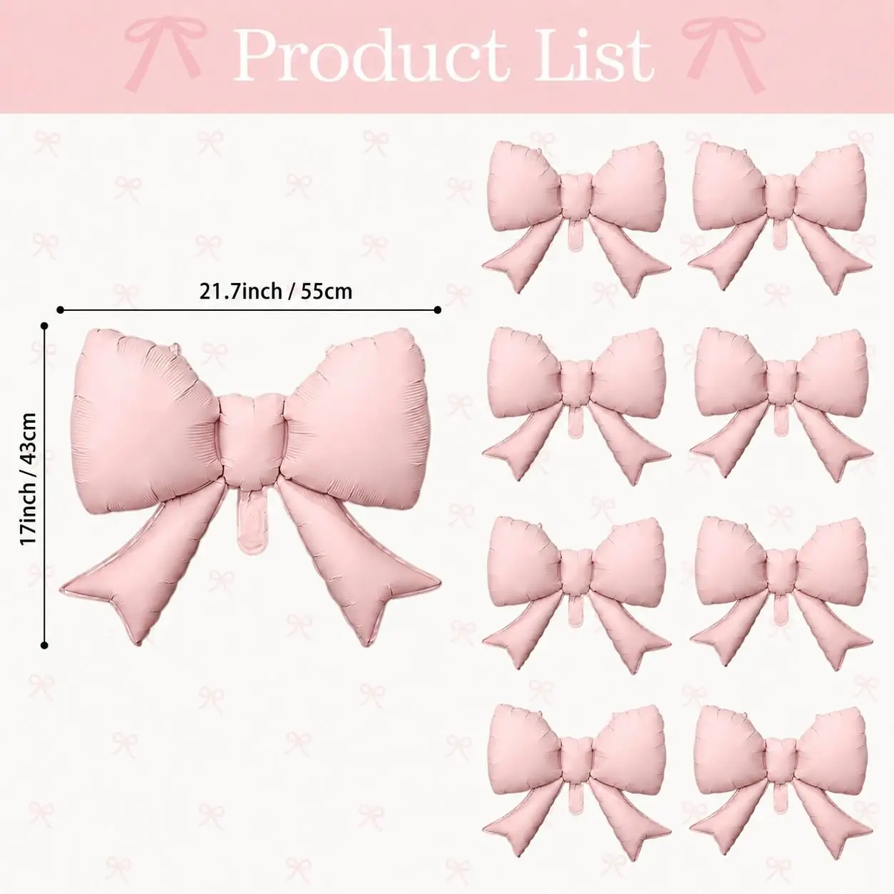8Pcs Bow Shape Foil Balloons Set, 22×17 Inch Metallic Mylar Balloons in Pink White Blue Gold  Red ,Party Decor for Birthday, Wed