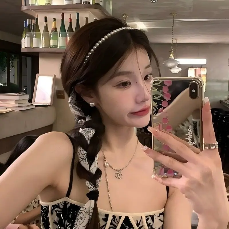 وشاح حريري كلاسيكي جديد على الطراز الصيني وربطة شعر مضفرة وشريط شعر عصابة رأس نسائية