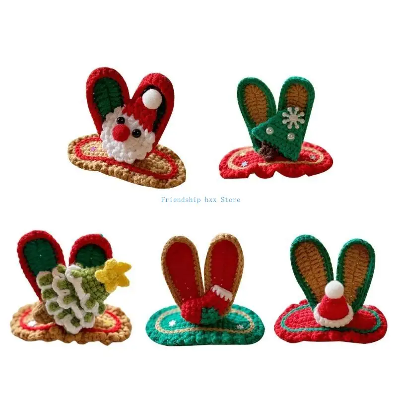 F1CB Kids Christmas Hair Clip Rabbit Ears Hairpin Handmade with Wools for Little Girl