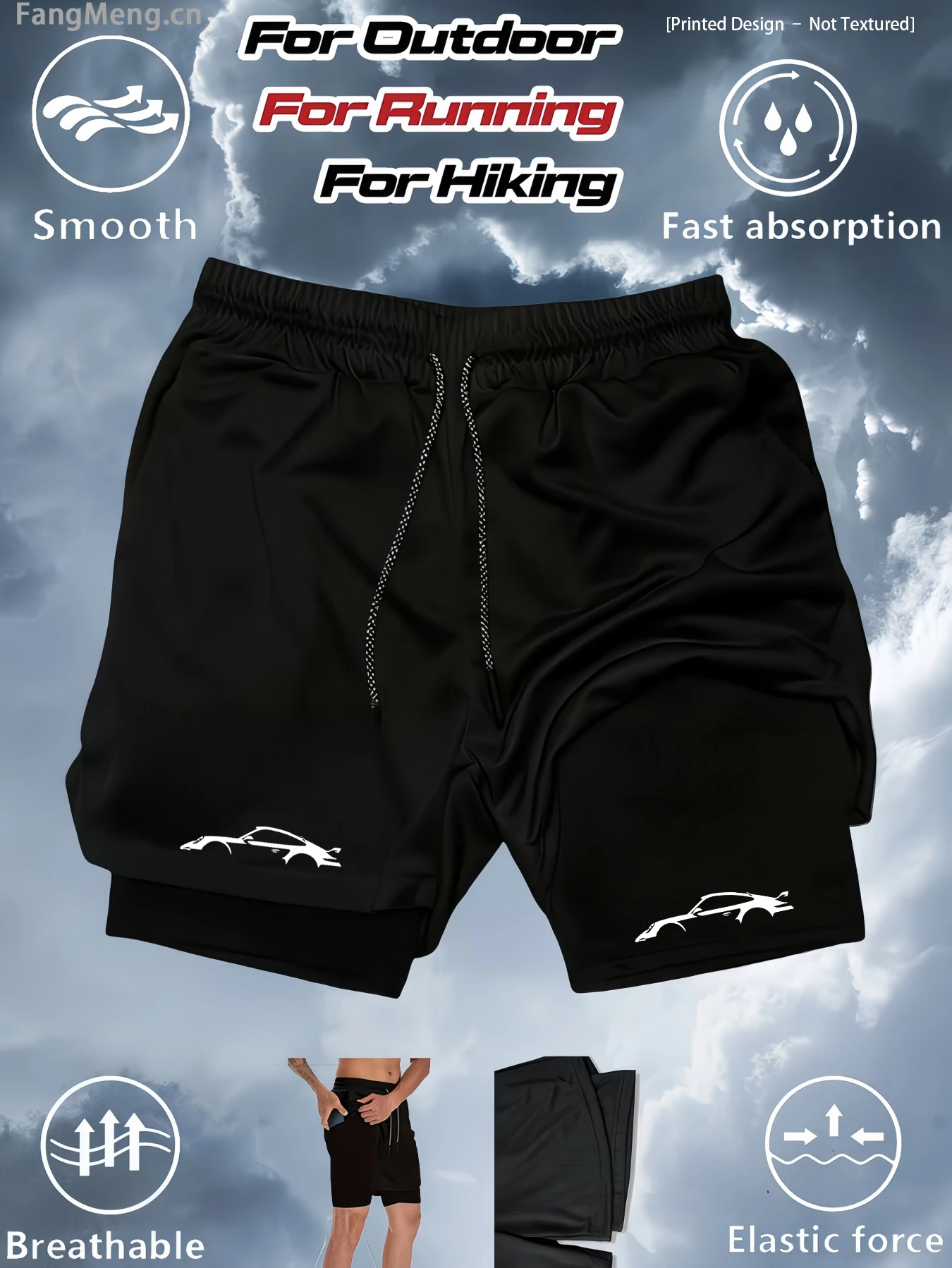 

Men's summer 2-in-1 sports fitness running training shorts, multi-functional with phone case, printed, quick-drying and breathab