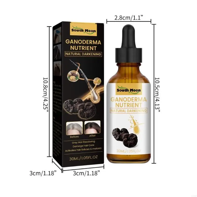 U0DE 30ml 안티 그레이 잉 헤어 세럼 Ganoderma 영양소 천연 어둡게하는 세럼 안티 그레이 헤어 세럼 오일 여성용 남성용