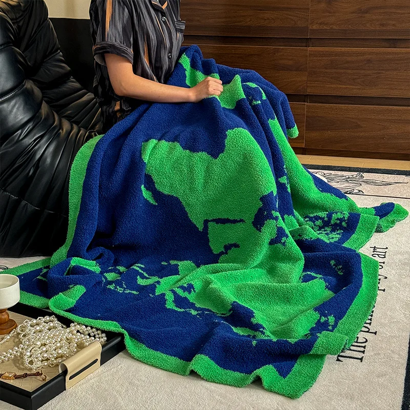 130X160Cm World Map Printed Thread Blanket High Quality Warm Shawl Sofa Towel for Office Colorfast Airplane Travel Beach Blanket