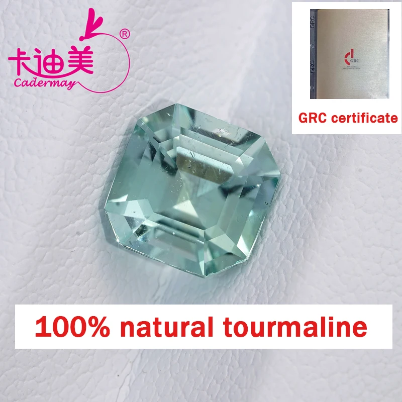 CADERMAY Octagonal Shape Bluish Green Natural Tourmaline Loose Stone With GRC Certificate  Beads For Fine Jewelry Making