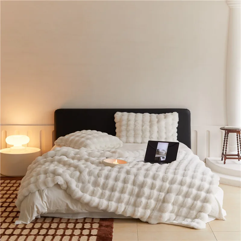 Luxury Faux Fur Blanket Winter Thicken Warm Cozy Rabbit Fur Blanket Throws Sofa Bed Cover Plaid Bedspread on the Bed 160x200cm