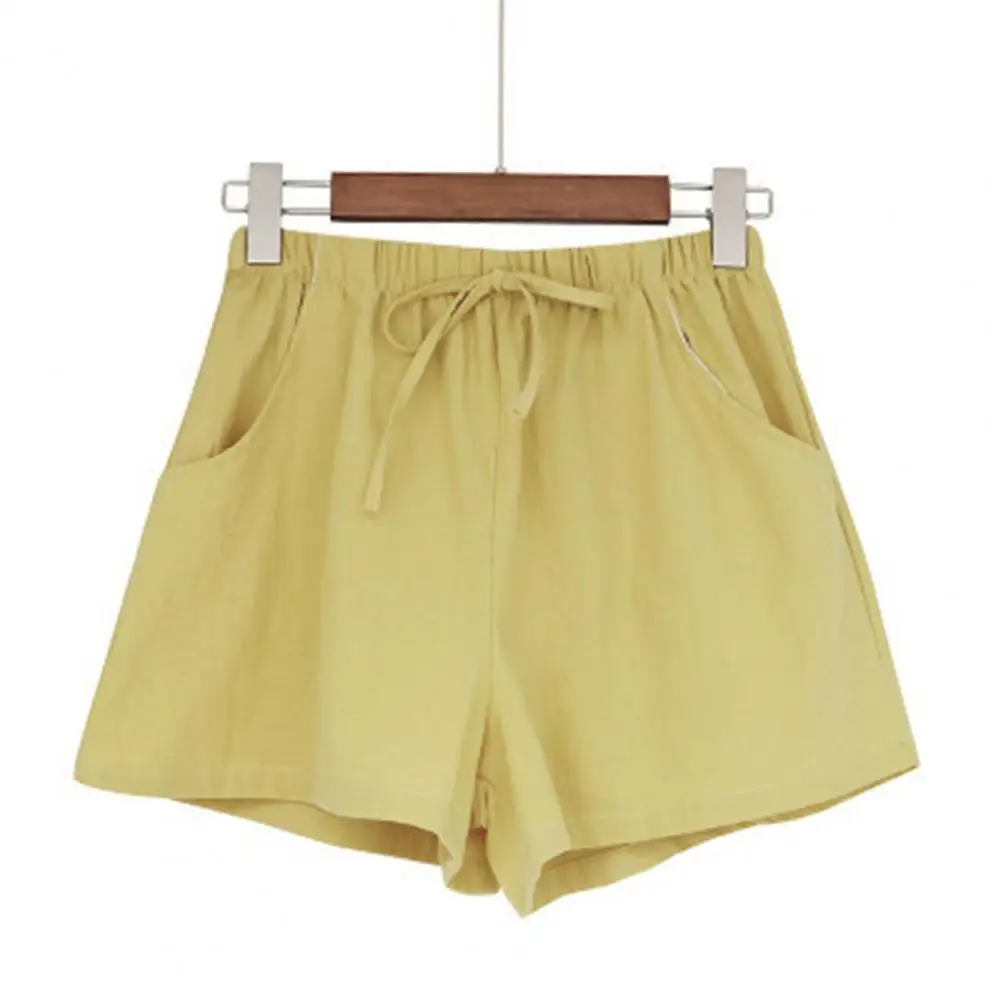 Shorts com cordão de cintura alta para mulheres, cintura elástica, design A-Line, lateral para roupas masculinas, elegantes, verão