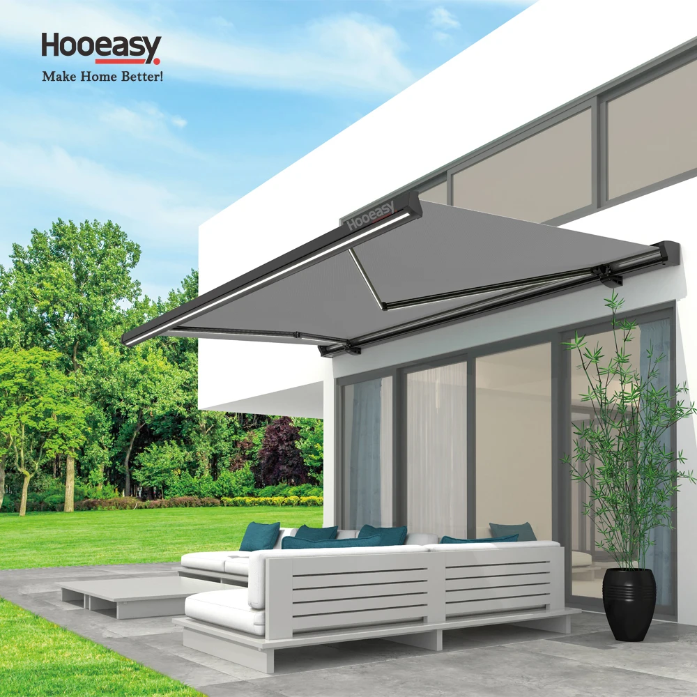 Hooeasy Motorized Electric Balcony Full Cassette Aluminum Awnings Retractable Outdoor Patio Balcony Folding Arm Awning