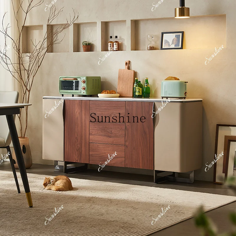 

Italian minimalist rock slab saddle leather door locker living room wall side cabinet FT