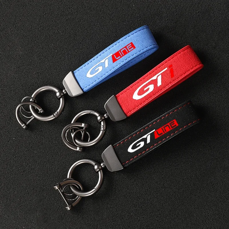 High-Grade Leather Suede Key Ring Horseshoe Buckle Car GT GTI GTLINE Keychain For eugeot 208 307 308 2008 3008 106 Car Keychain