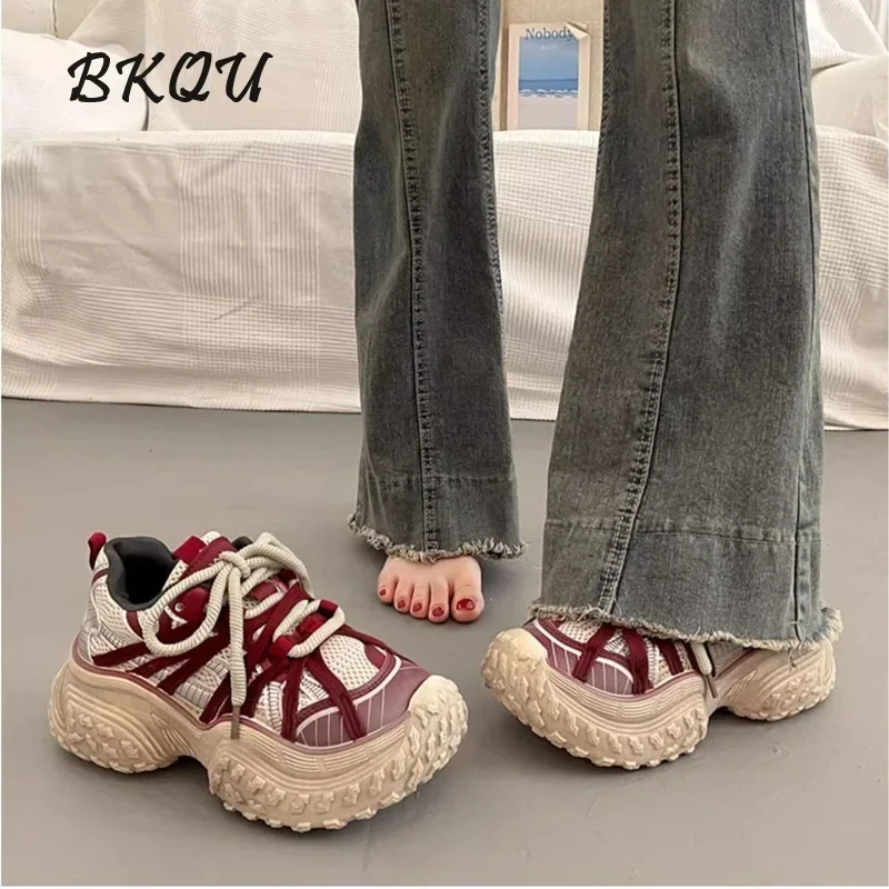 BKQU Blast Street Thick Soled Daddy Shoes Female Increase 2024 New Autumn De Training Breathable Casual Sports Shoes