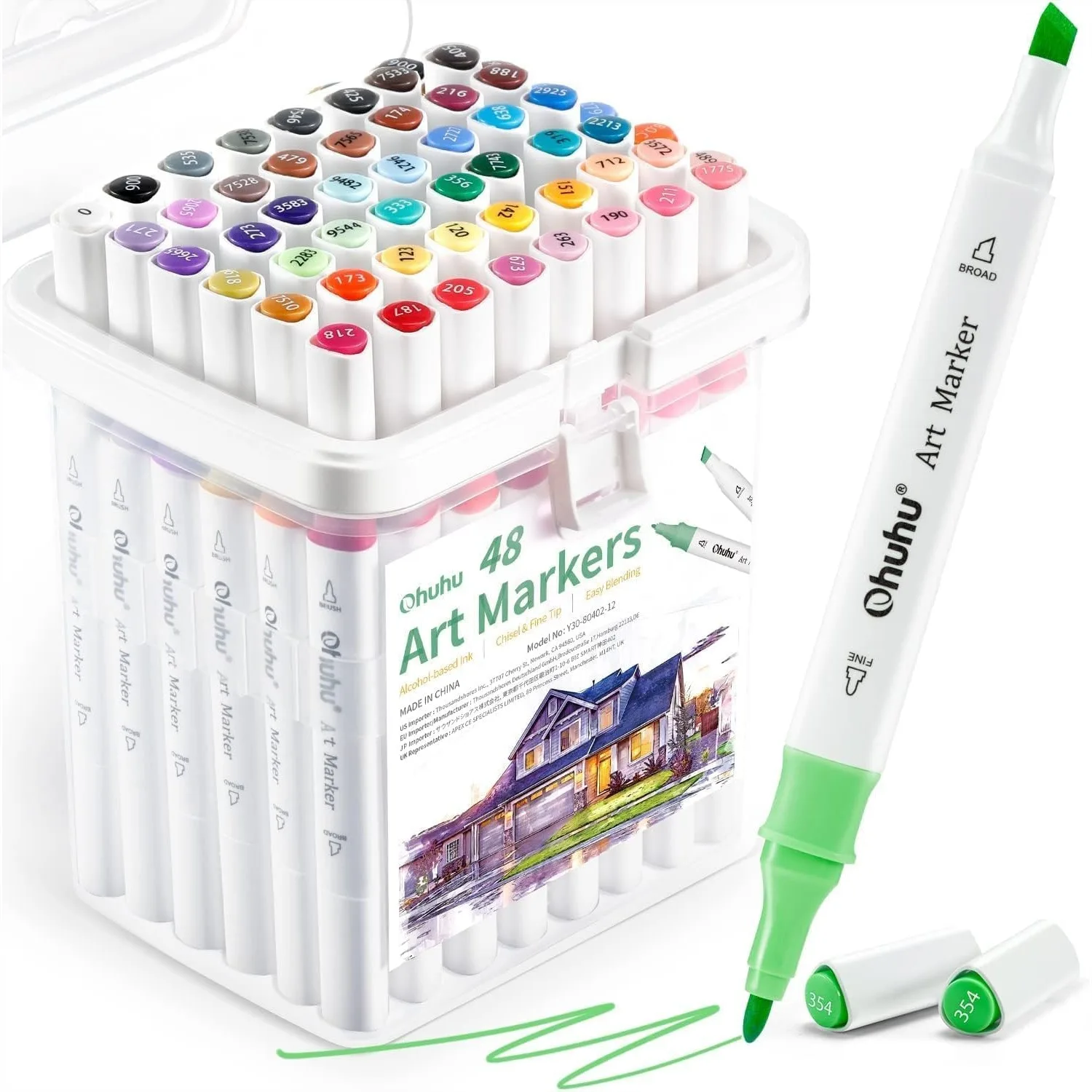 

48-Color Alcohol Markers Set for Artists, Double Tipped with Chisel & Fine Tips for Drawing, Coloring & Sketching