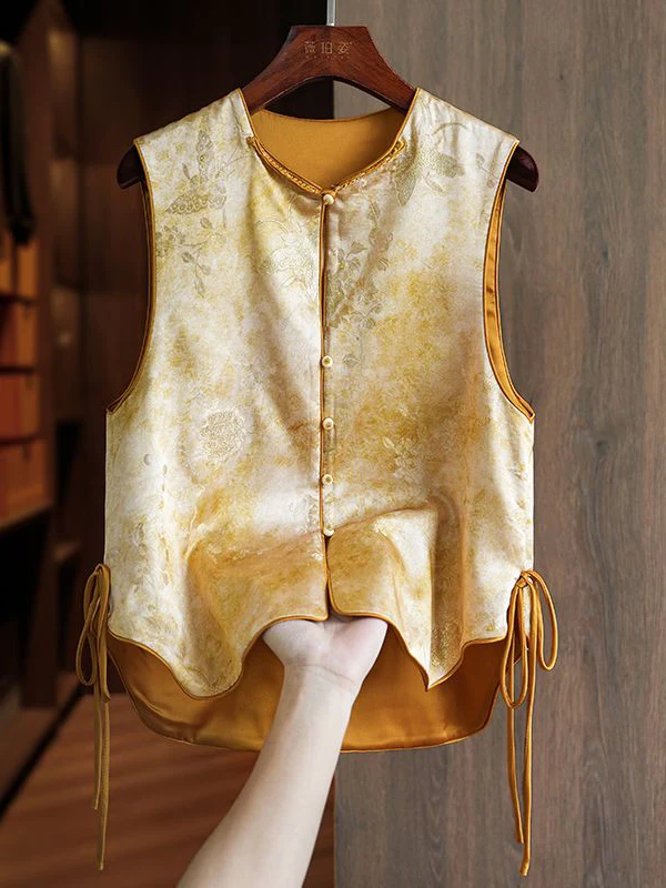 

Женский вышитый жилет Ele 2025: Новинка, китайский стиль, летний, винтажный, с высоким воротником, с цветочным узором, высокое качество