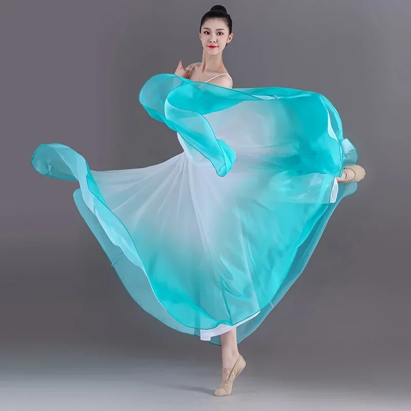 Elegant Gradient Ballet Skirt Women Chiffon Flowy Long Dancewear 360-720 Degrees Classical Dance Costume Performance Maxi Skirt