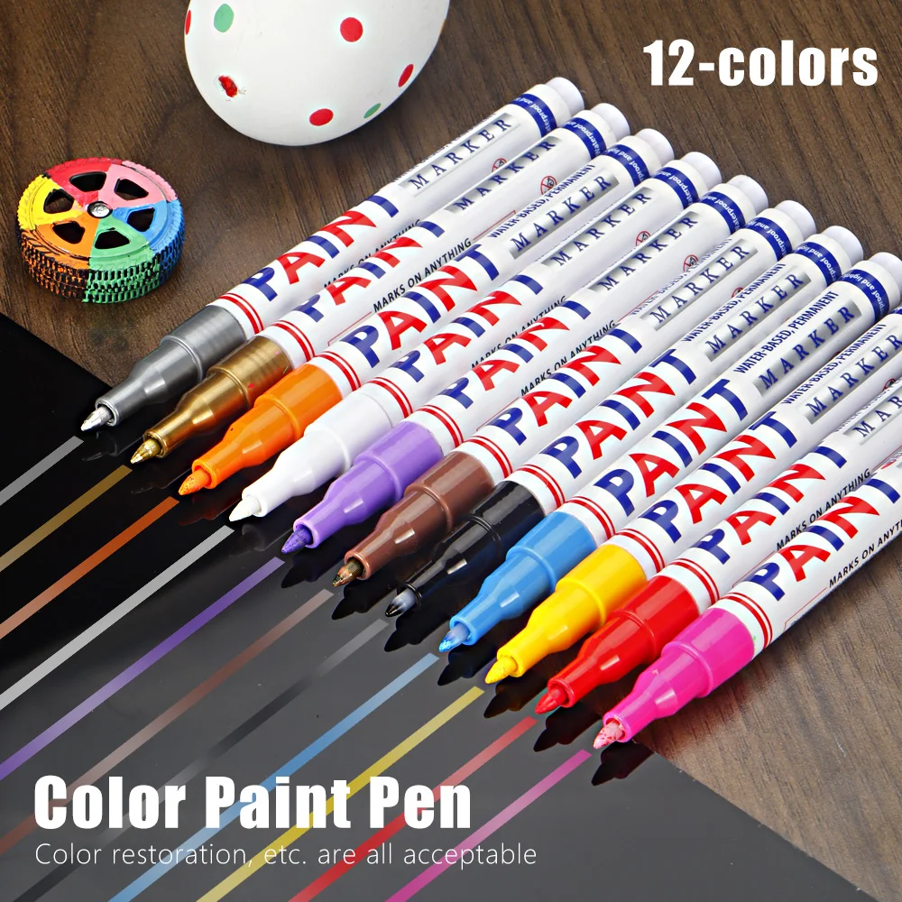 

12-Color Acrylic Paint Pen Markers Set - Rock Painting, Kids' Crafts, Graffiti | Stone/Ceramic/Glass/Wood | DIY Art Supplies