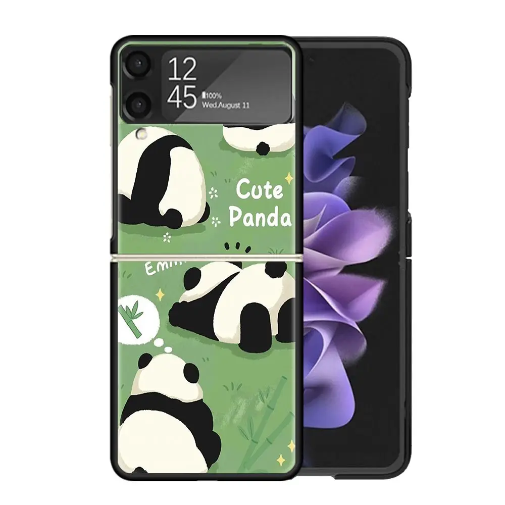 Funda de teléfono transparente con dibujo de oso Panda para Samsung Z Flip 5 4 3 Galaxy ZFlip 6 5G, funda dura con estampado a prueba de golpes, funda de TPU para PC