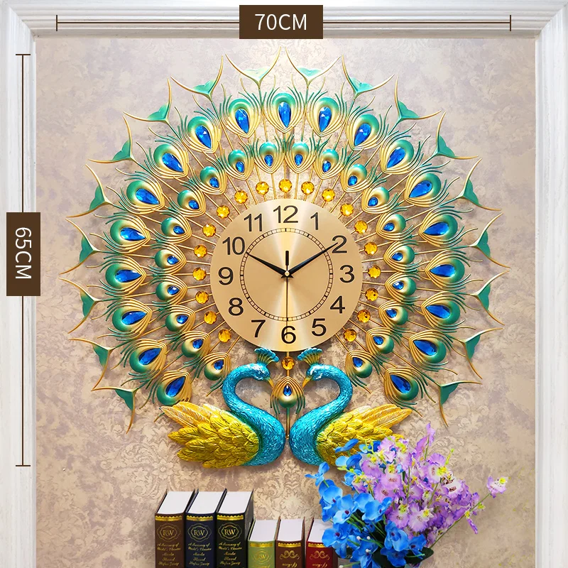 Peacock Korean Wall Watch Aesthetic Silent Metal Mechanism Interior Xenomorph Wall Watch Mechanism Duvar Saati Home Decoration