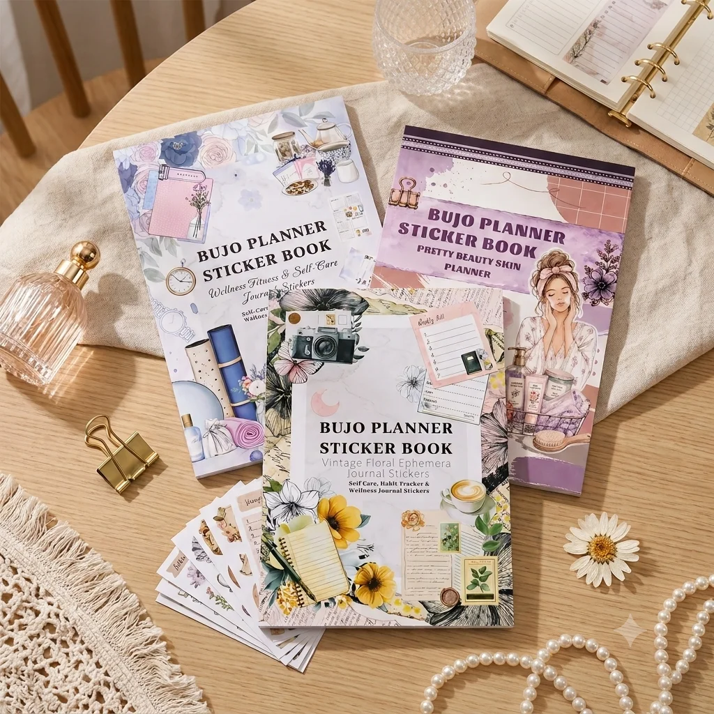 24Sheets Large Size Waterproof Dual-Material Vintage Flowers Washi PET Sticker Book Daily Life Stickers Set ForScrapbooking Junk