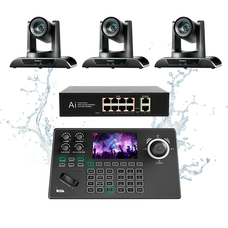 New Keyboard Tenveo 3pcs 4k 30fps 30x Optical Zoom AI Ptz Camera 4D KB200MAX Joyctick Controller Video Conference System