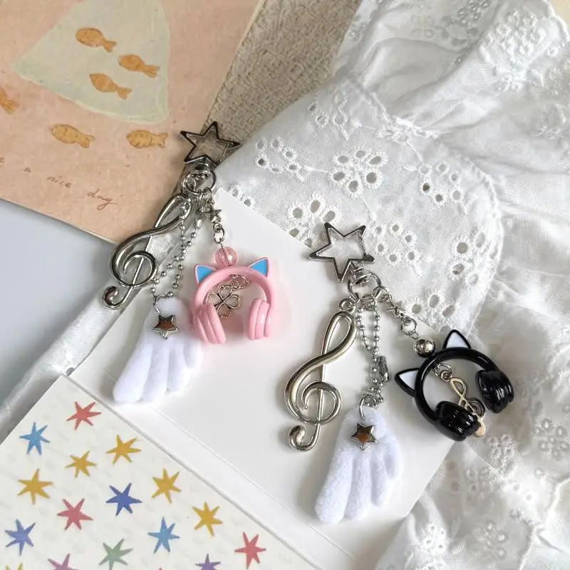 Y2K Rosa-Lila Farbverlauf Musik-Kopfhörer Perlen-Schlüsselanhänger Kreativer Mini-Kopfhörer Anhänger Schlüsselring Paar-Lanyard Schlüsselkette – Detail 3