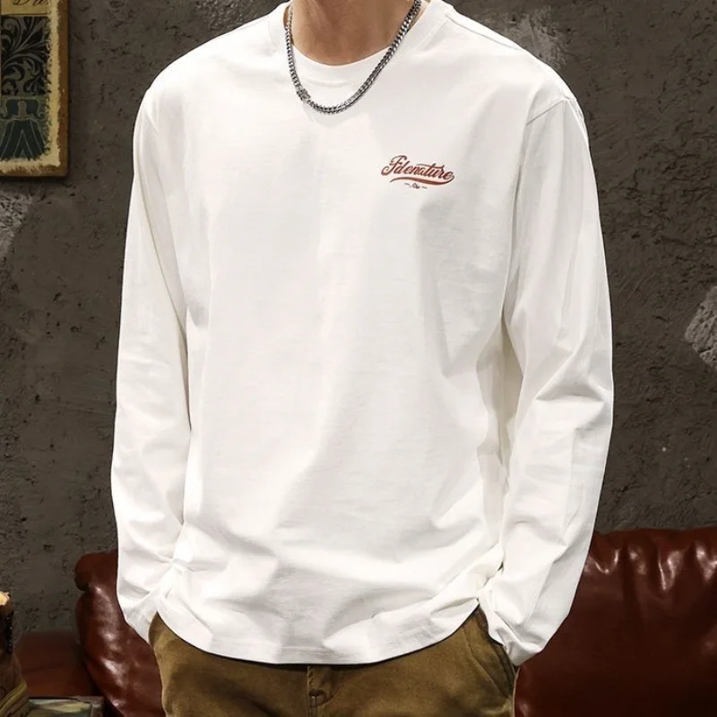 

Pure Cotton Long-sleeved T-shirt Men's Autumn Winter New Korean Trendy Fashion Versatile Loose Large Size Bottoming Shirt Top