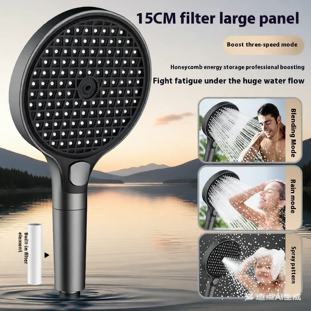 

15cm Large Panel Pressurized Shower Head - Filtered, Super Strong Pressure & Large Water Output