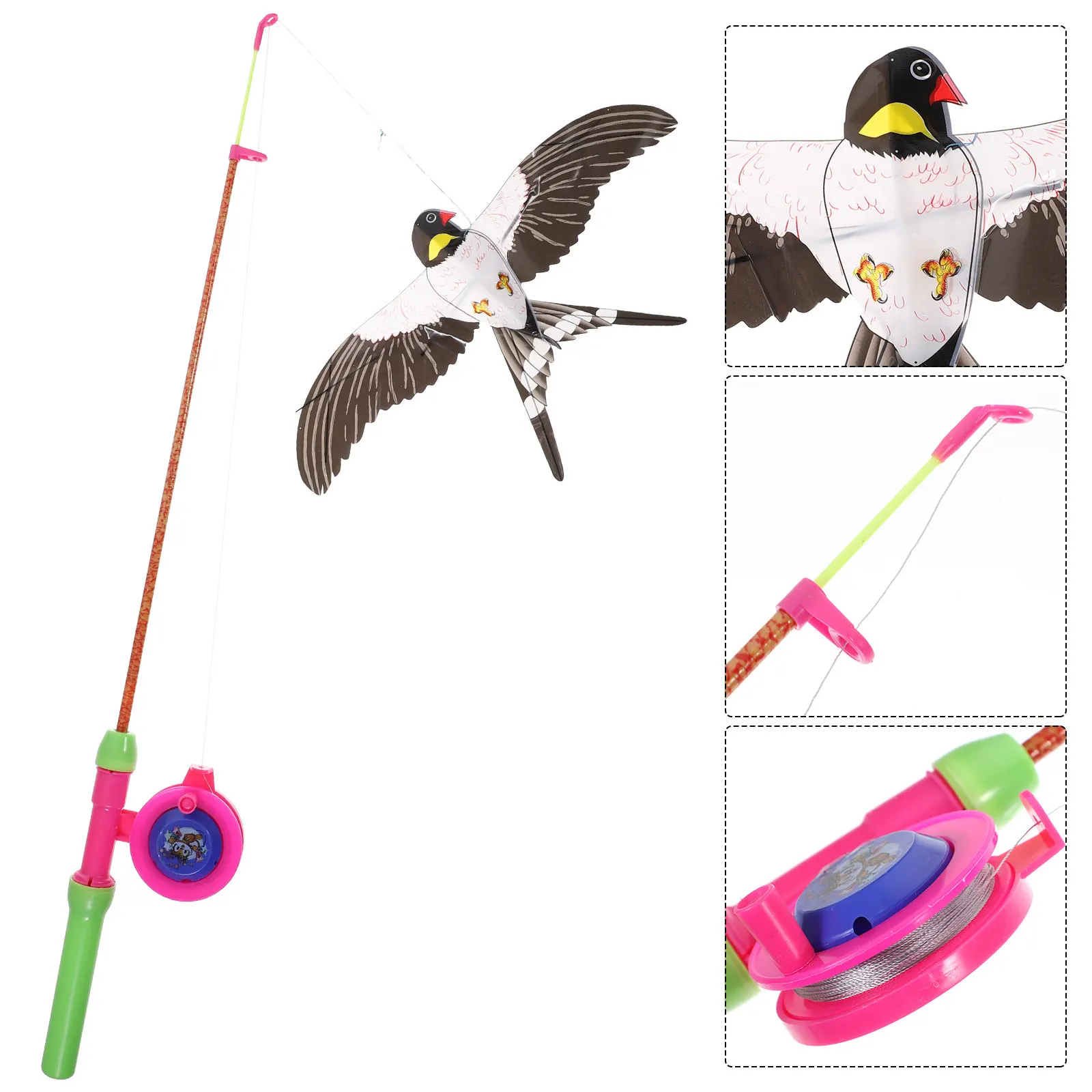 

Fishing Pole Swallow Bird Kite Random Color Lightweight Easy to Fly Outdoor Kids Kite Bright Cartoon Bird Design