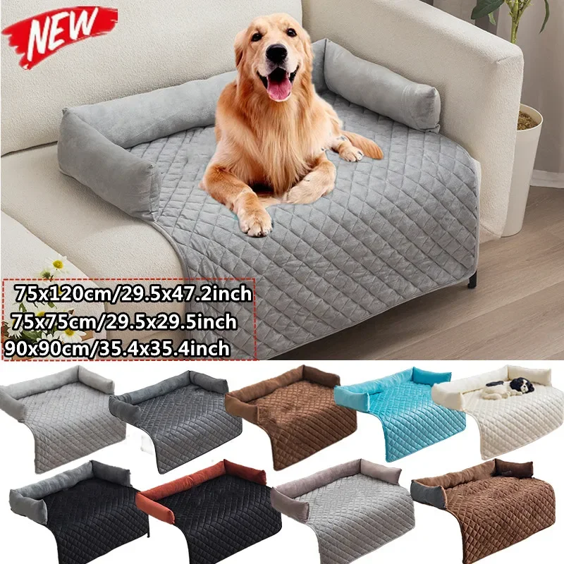 

Dog Sofa Mat Dogs Pad Pets Cover Soft Warm Cats Seating Protector with Neck Bolster Non-Slip Washable Puppy Mattress