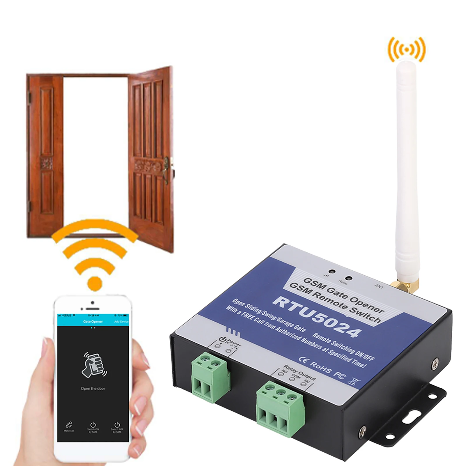 

ZK30 RTU5024 Обновление GSM Реле открывания ворот Беспроводной пульт дистанционного управления Устройство открывания дверей DC 9‐36 В