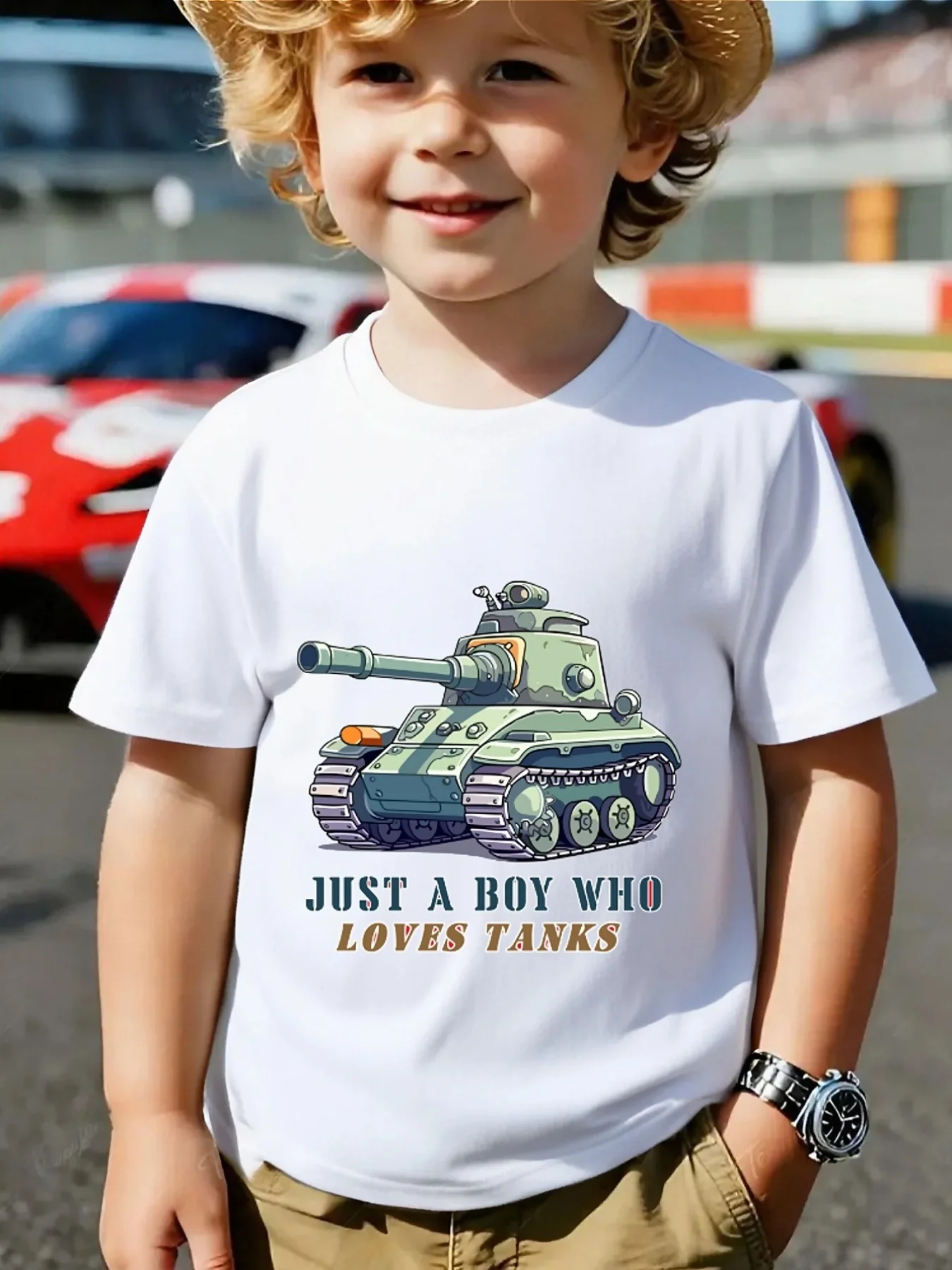 Cute Just A Boy Who Loves Tanks Print Family Matching T Shirt Boys Girls Short Sleeve Parent Child Soft Cotton Casual Tops