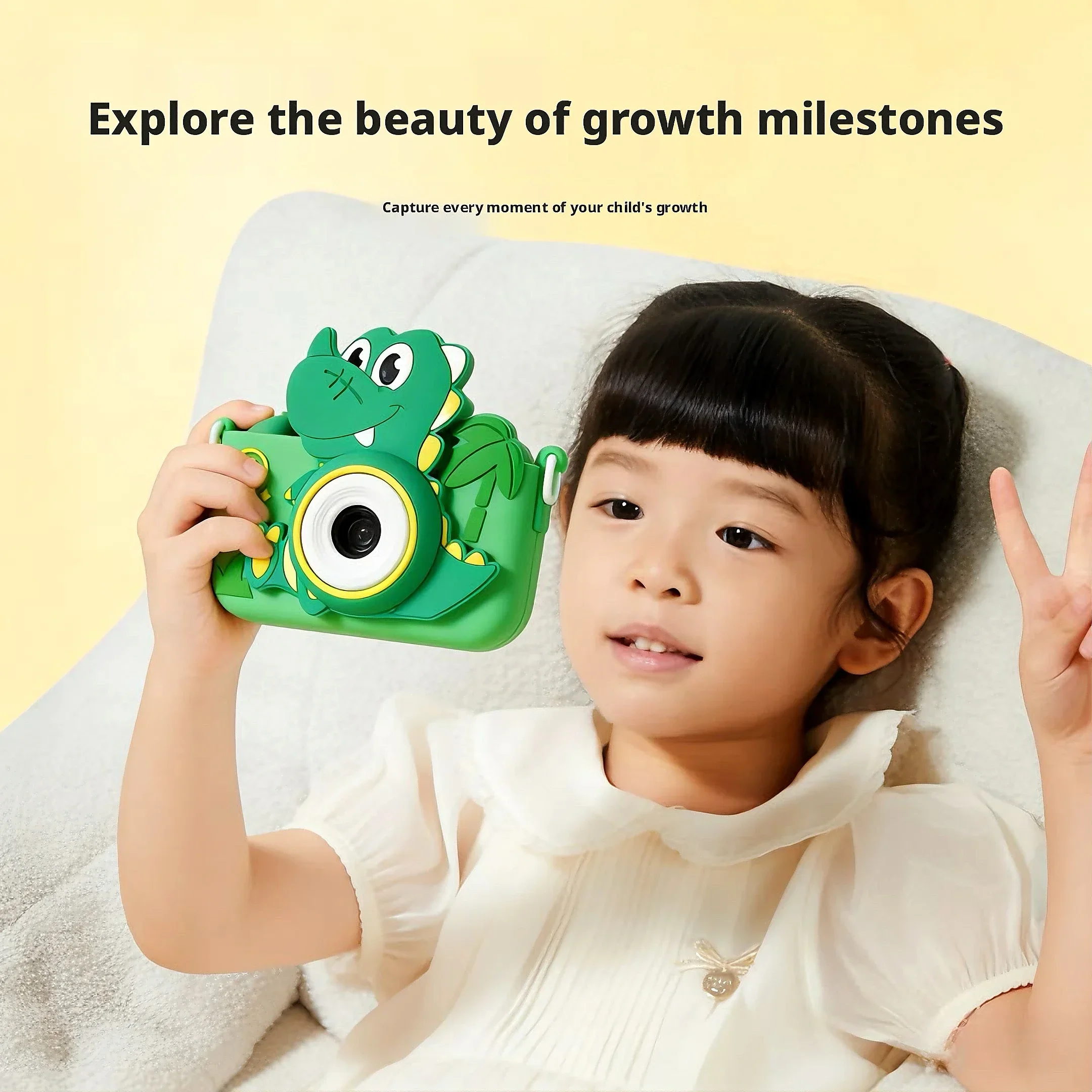Green Dinosaur Design Kids Digital Camera HD Dual Lens High Pixel Mini Portable Photo Video Camera Children Educational Toy Gift