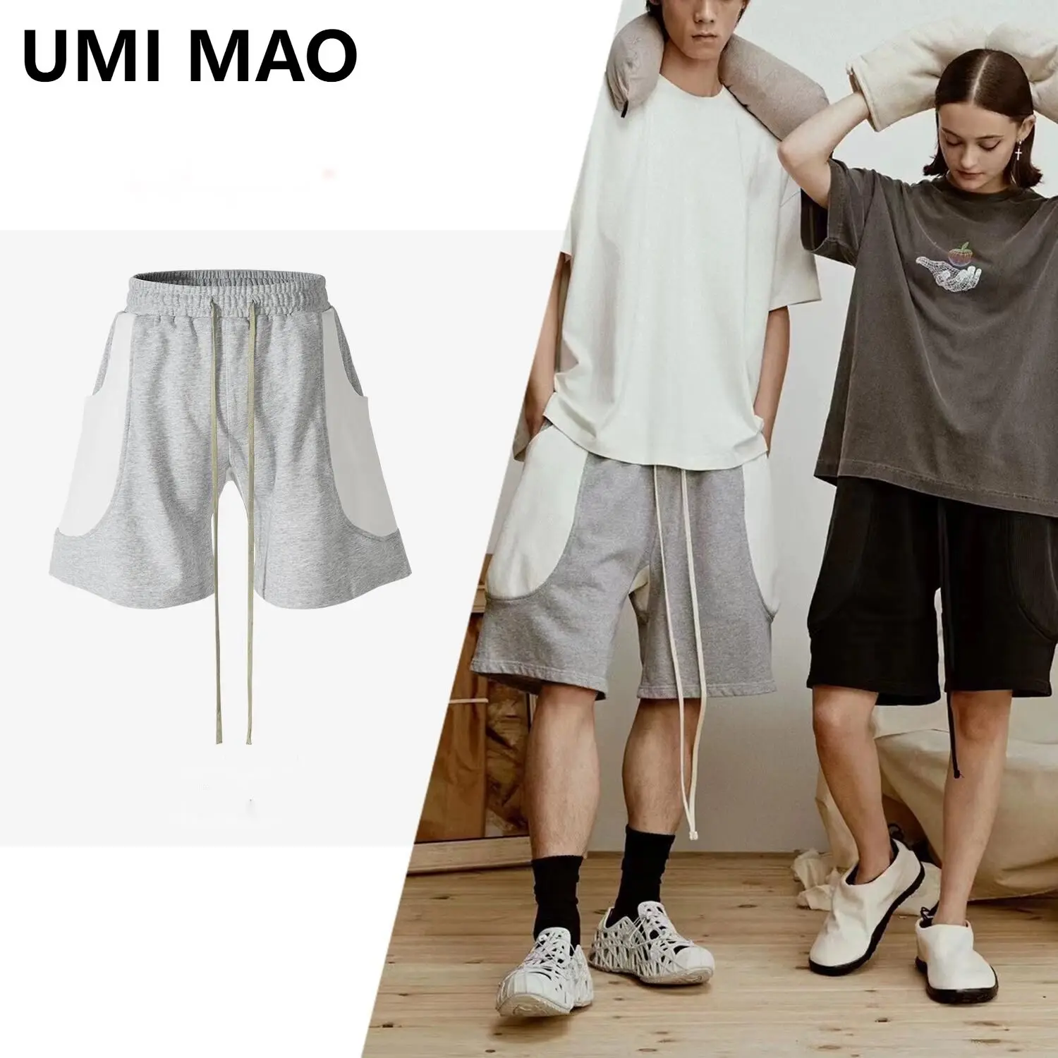 

UMI MAO Side Double Layer Big Pocket Casual Pants Men's Summer Spliced High Street Contrast Color Shorts Men Women