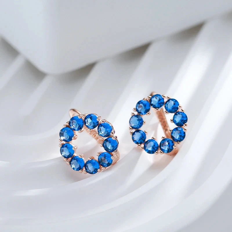 Wbmqda Blue Stone Round Hollow Earrings For Women 585 Rose Gold Color Trendy Zircon Jewelry Accessories