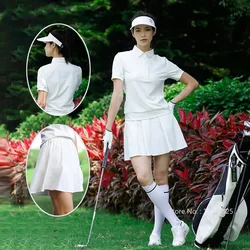 MG Golf Short Sleeve Polo Shirt for Women Quick-Dry Summer Golf Tops Female High-waist Pleated Skirt Tennis Casual Skorts Set