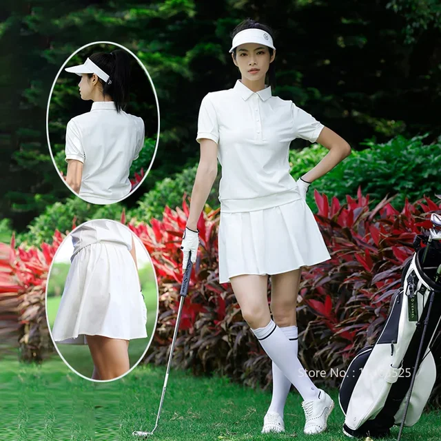 MG Golf Koszulka polo z krótkim rękawem dla kobiet Szybkoschnące letnie topy golfowe Kobieca plisowana spódnica z wysokim stanem Tenis Casual Skorts Set