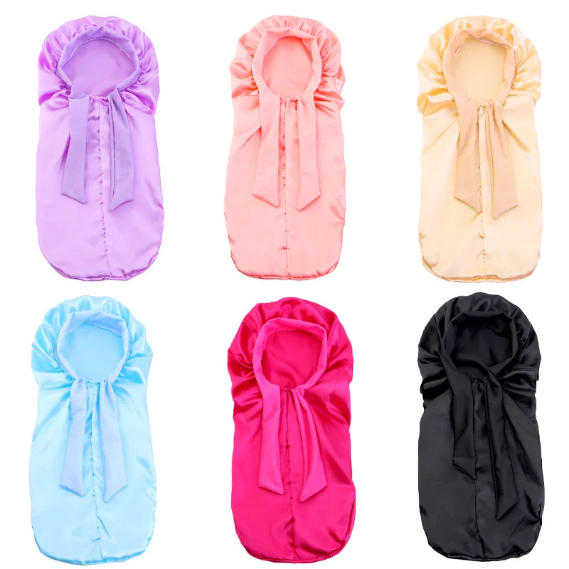 Kids Girls Bonnet Satin Sleeping Hat Long Tail Braid Hair Night Sleep Cap Head Cover Bonnets Shower Cap For Sauna Bathing Bonnet