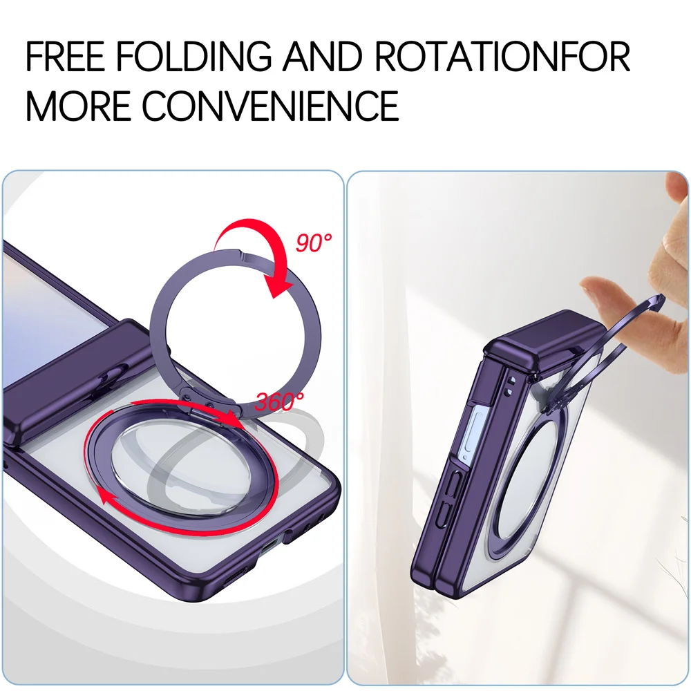 Para Magsafe soporte de anillo magnético caja de teléfono transparente con protección de bisagra para Samsung Galaxy Z Flip 7 6 5 5G cubierta