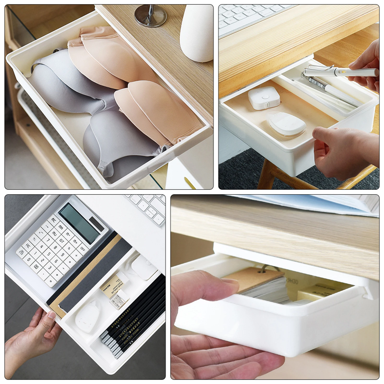 

Adhesive Under Desk Drawer Storage Box Desktop Organizer Pp Material Nail-Free Double-Sided Stickers Multi-Functional Table