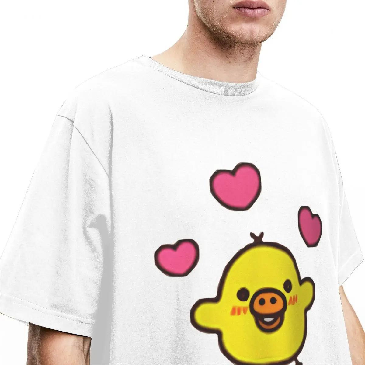 Leisure Lovely Kiiroitori Baby Chick Rilakkuma Cute T-Shirts for Men Round Collar Pure Cotton T Shirt Short Sleeve Tee Shirt