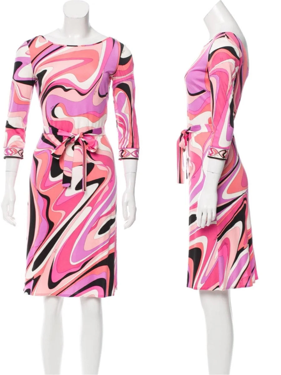 

Ele High-Waisted Belted Color Blo Slim Fit Dr Street Sle round Ne Print Skirt Polyester Spandex Spring Summer Au...