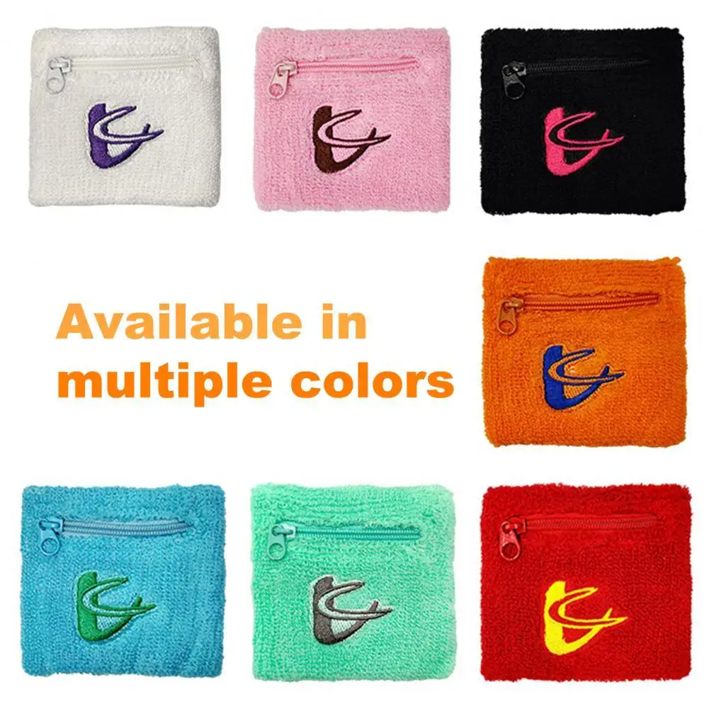 2Pcs Zipper Wrist Purse Bag Cotton Sports Wristband Mini Pocket Embroidered Stretch Wrist Sweatband Gym Exercise Wrist Support