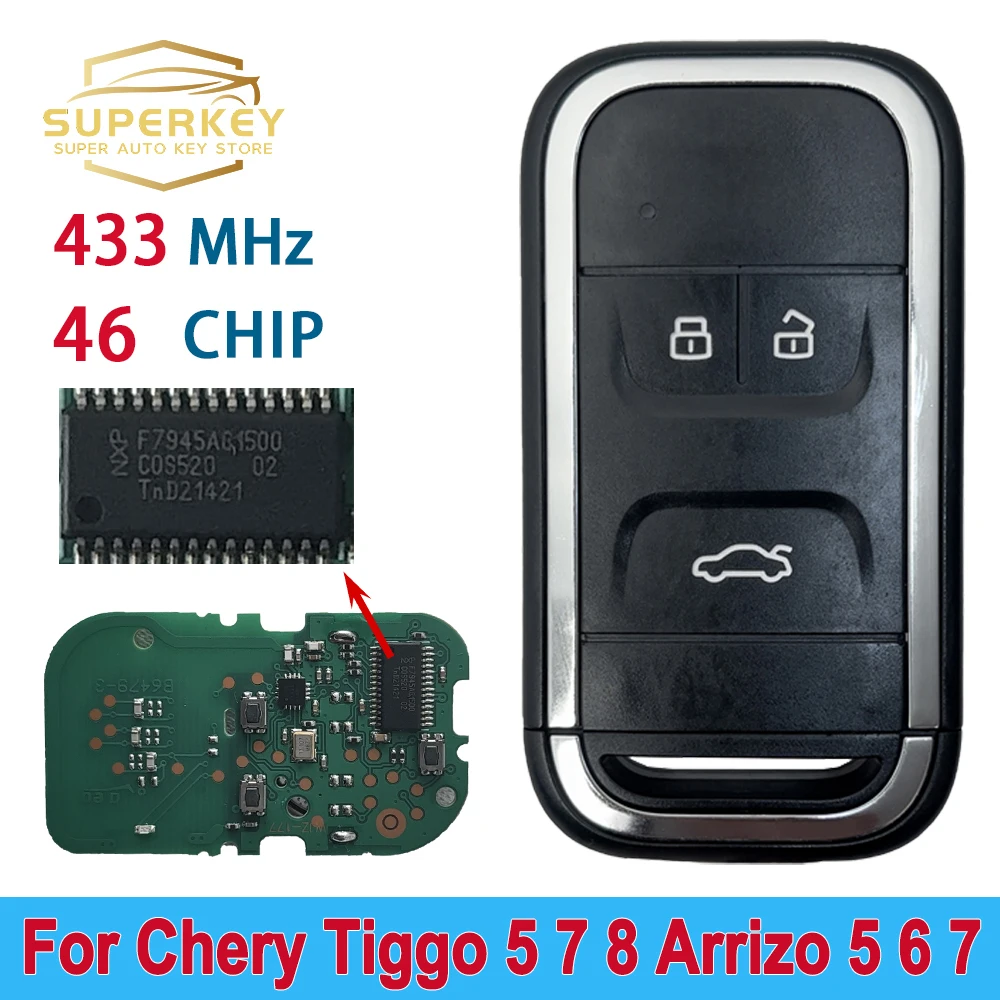 SUPERKEY 3 Button 433Mhz 46 Chip Smart Remote Key Keyless For New Chery Tiggo 5 Tiggo 7 Tiggo 8 Arrizo 5 6 7