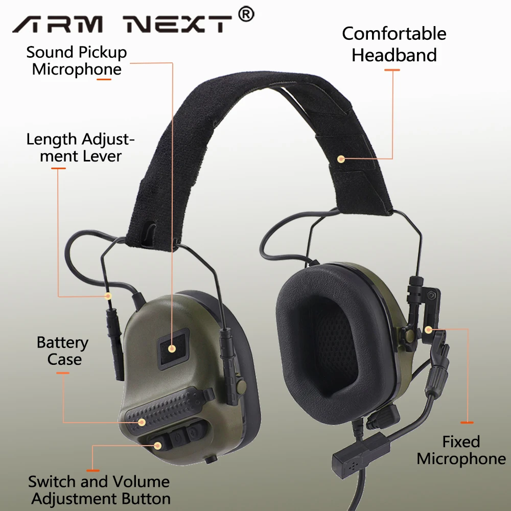 ARM NEXT Electronic Tactical Communication Headphone with PTT Adapter Shooting Protection Noise Canceling Earmuff for Hunting