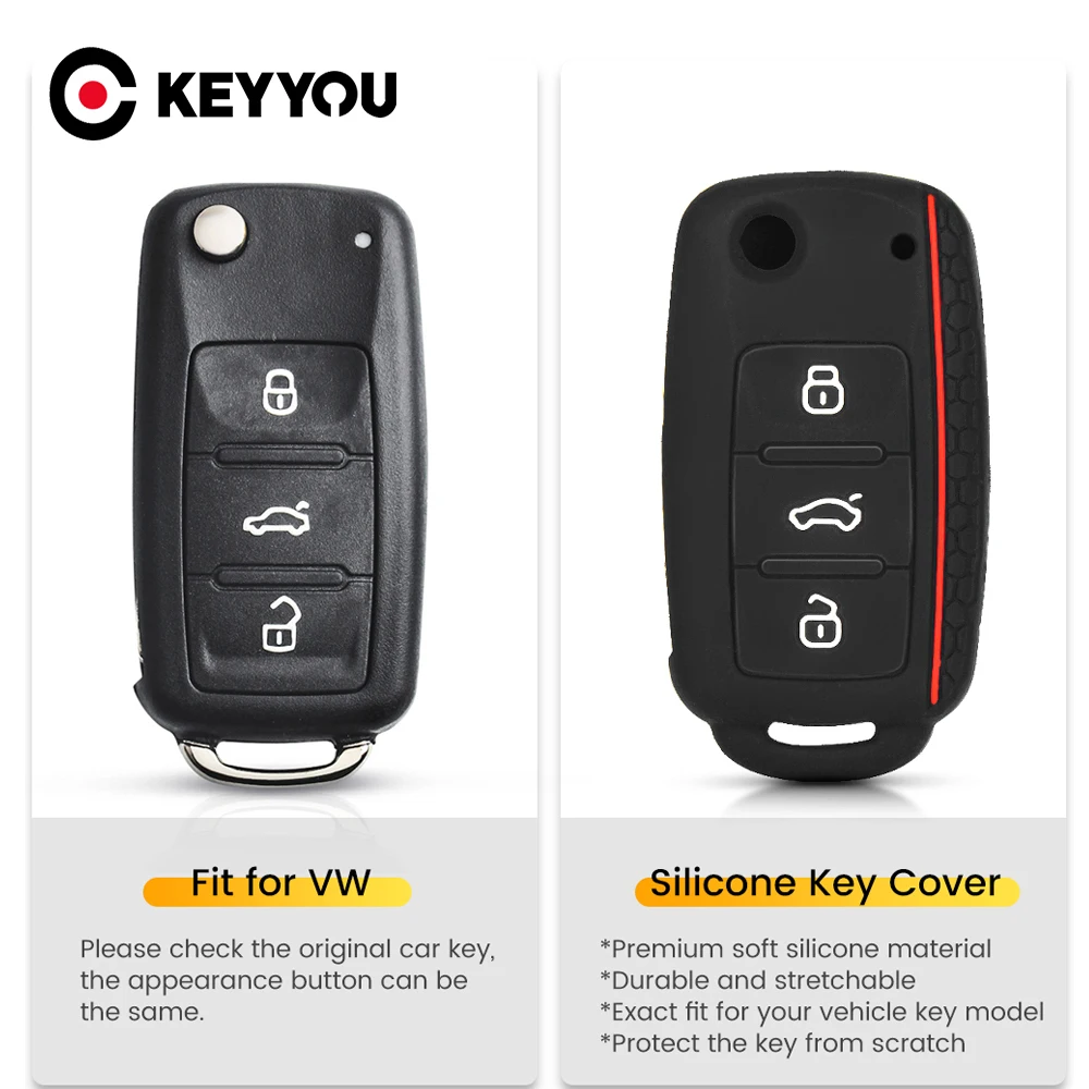 KEYYOU 3 Buttons Silicone Remote Key Case Fob Cover For VW Beetle Jetta Golf GTI Rabbit CC 2010 2011 2012 2013 2014 2015 2016