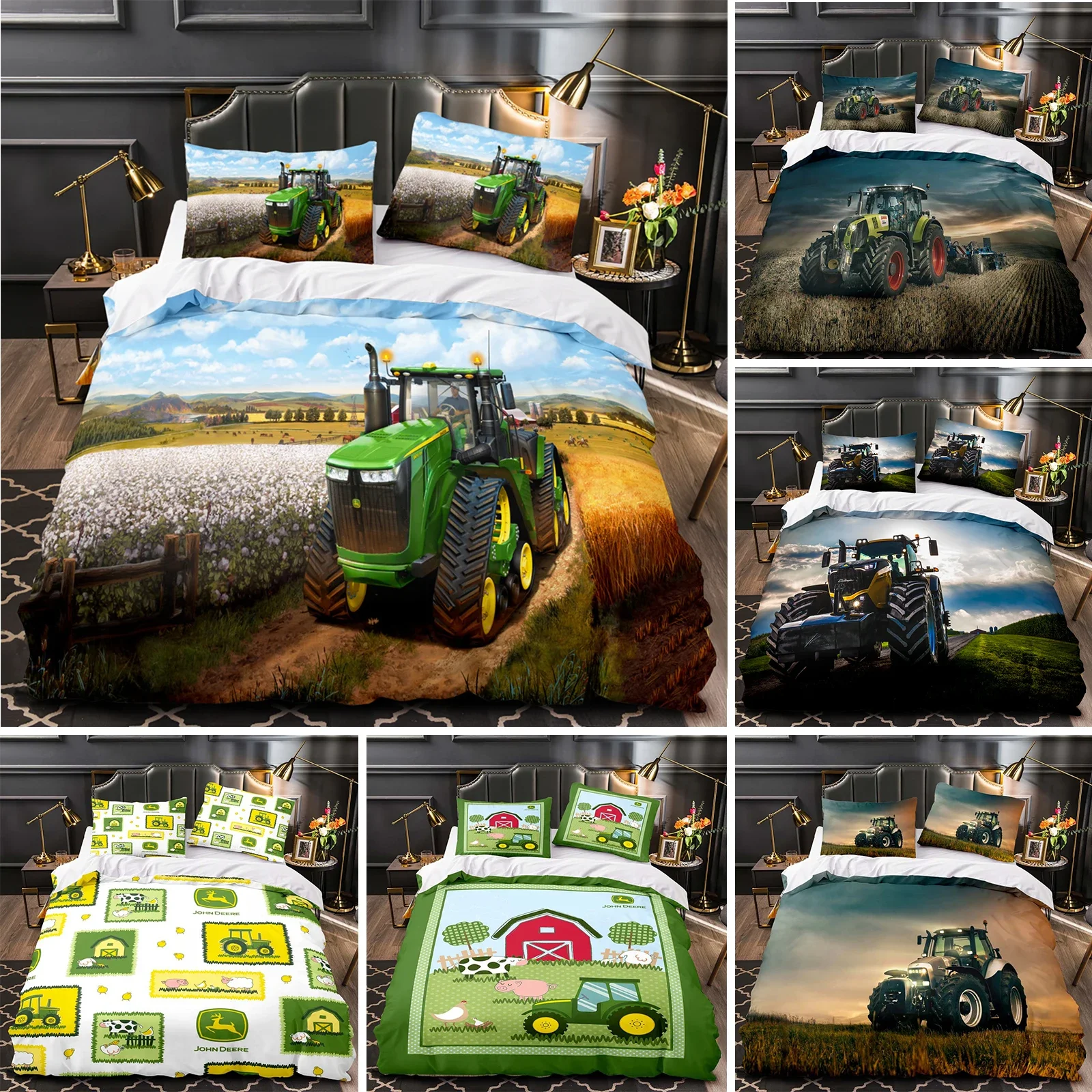 

Boys Tractor Printed Bedding Set Men Construction Cars Pattern Comforter Cover for Kids Heavy Machinery Vehicles Duvet Cover